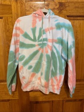 Tie-Dye Pullover Hoodie - Orange, Green & White